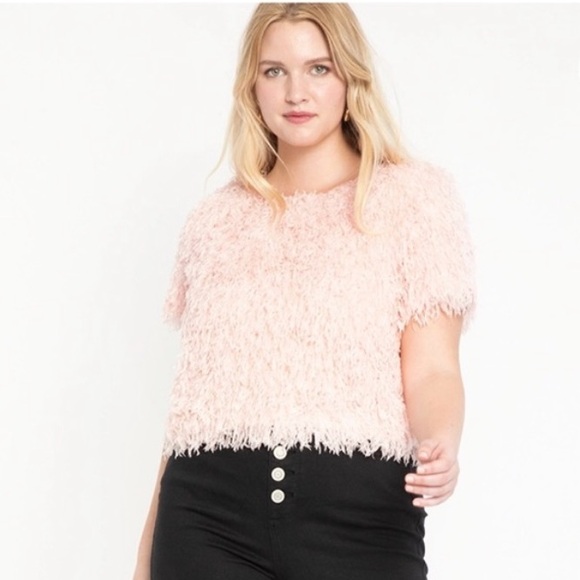 Eloquii Tops - Eloquii Pale Pink Feather Crop Top